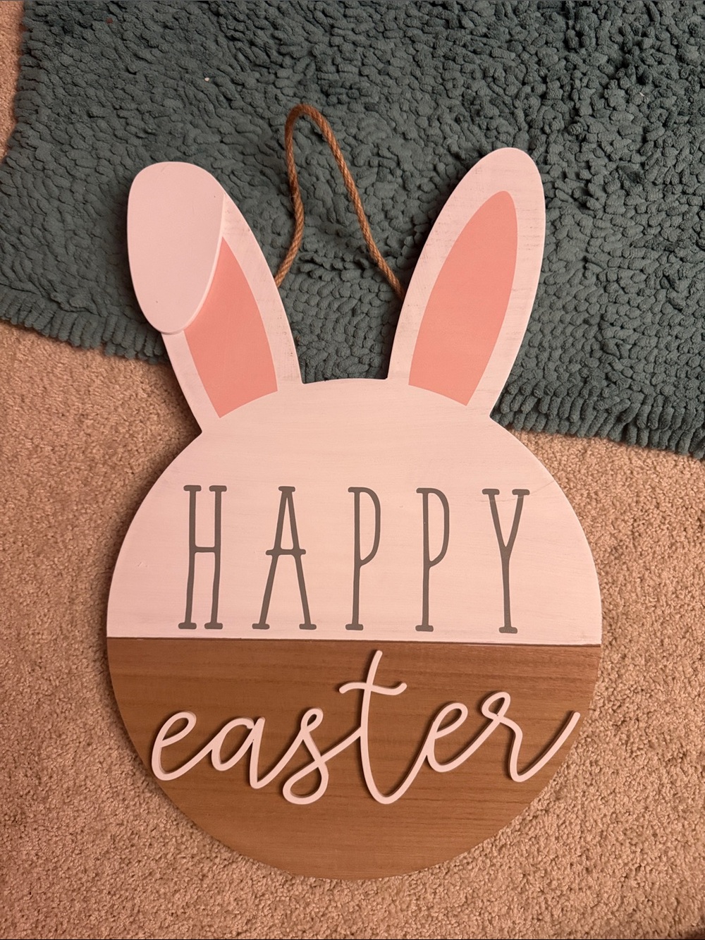 Kirklands Pink Bunny βHappy Easterβ Wall Plaque